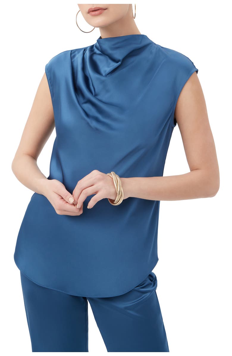 Trina Turk Mikan Satin Cowl Neck Top, Alternate, color, Sumi Blue
