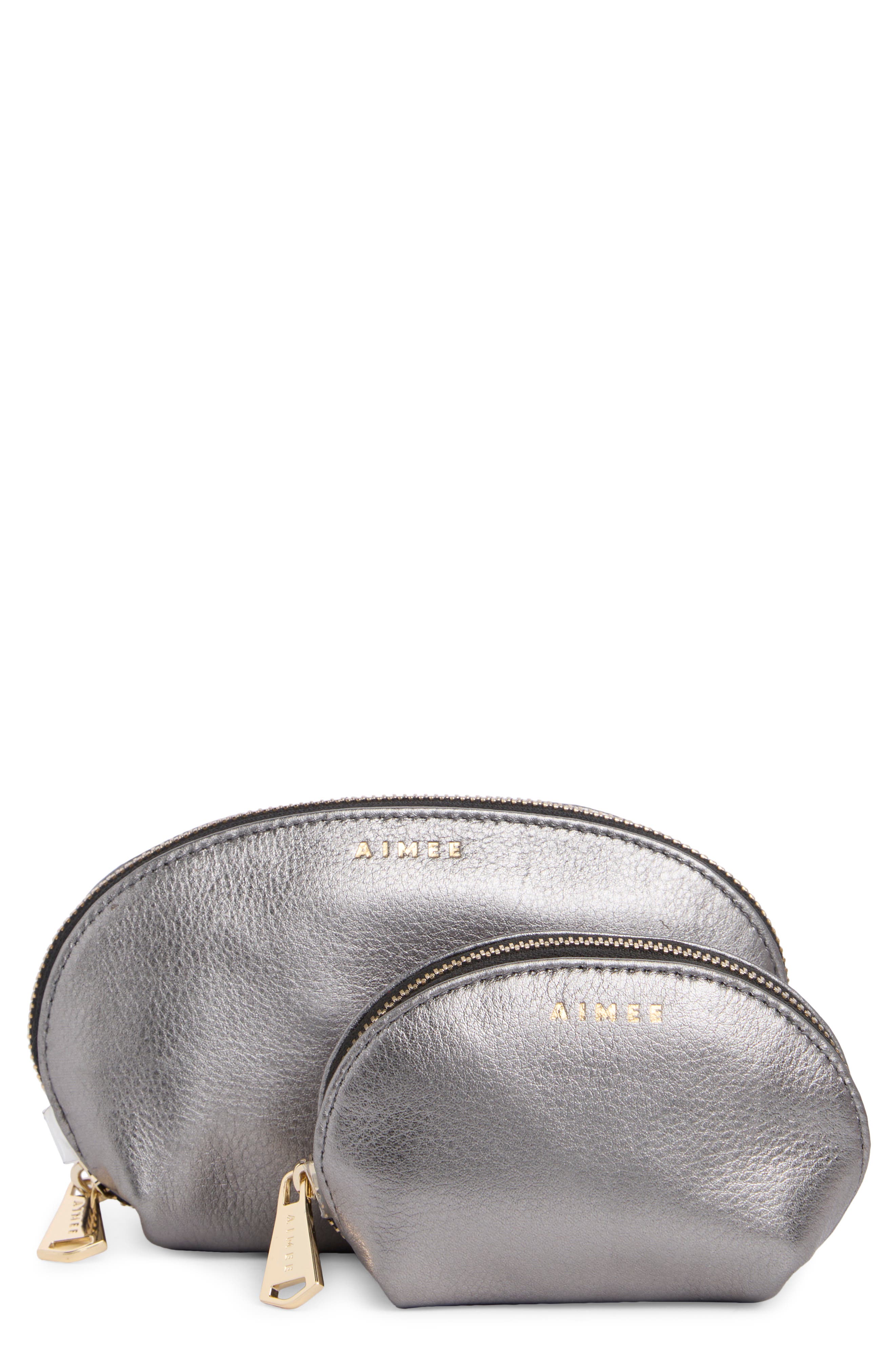 Set of 2 Metallic Leather Zip Pouches