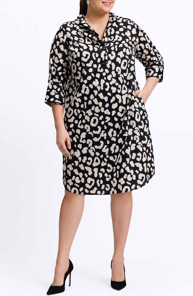 Foxcroft Sloane Animal Print Popover Shirtdress, Alternate, color, Gray