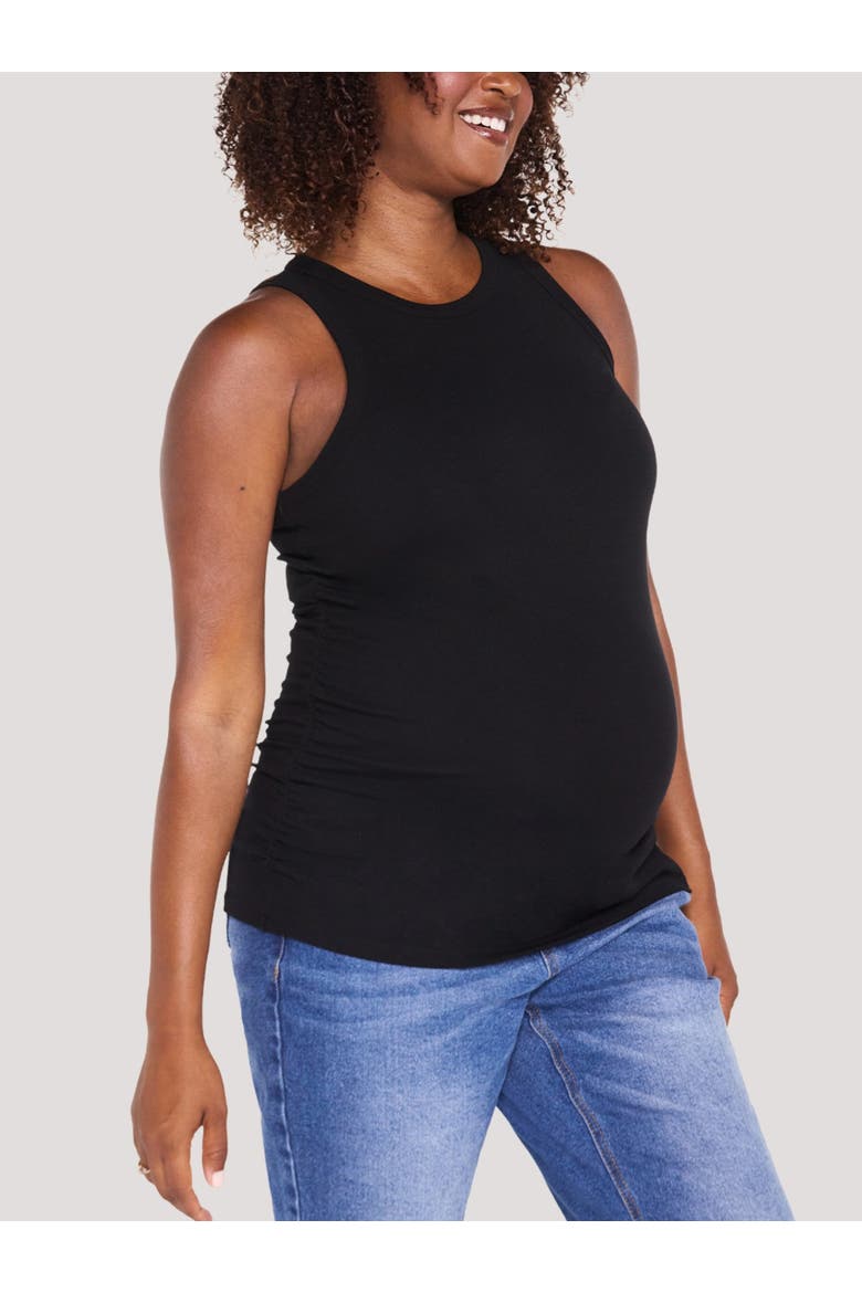 Crew Neck Side Ruched Tank, Alternate, color, Black