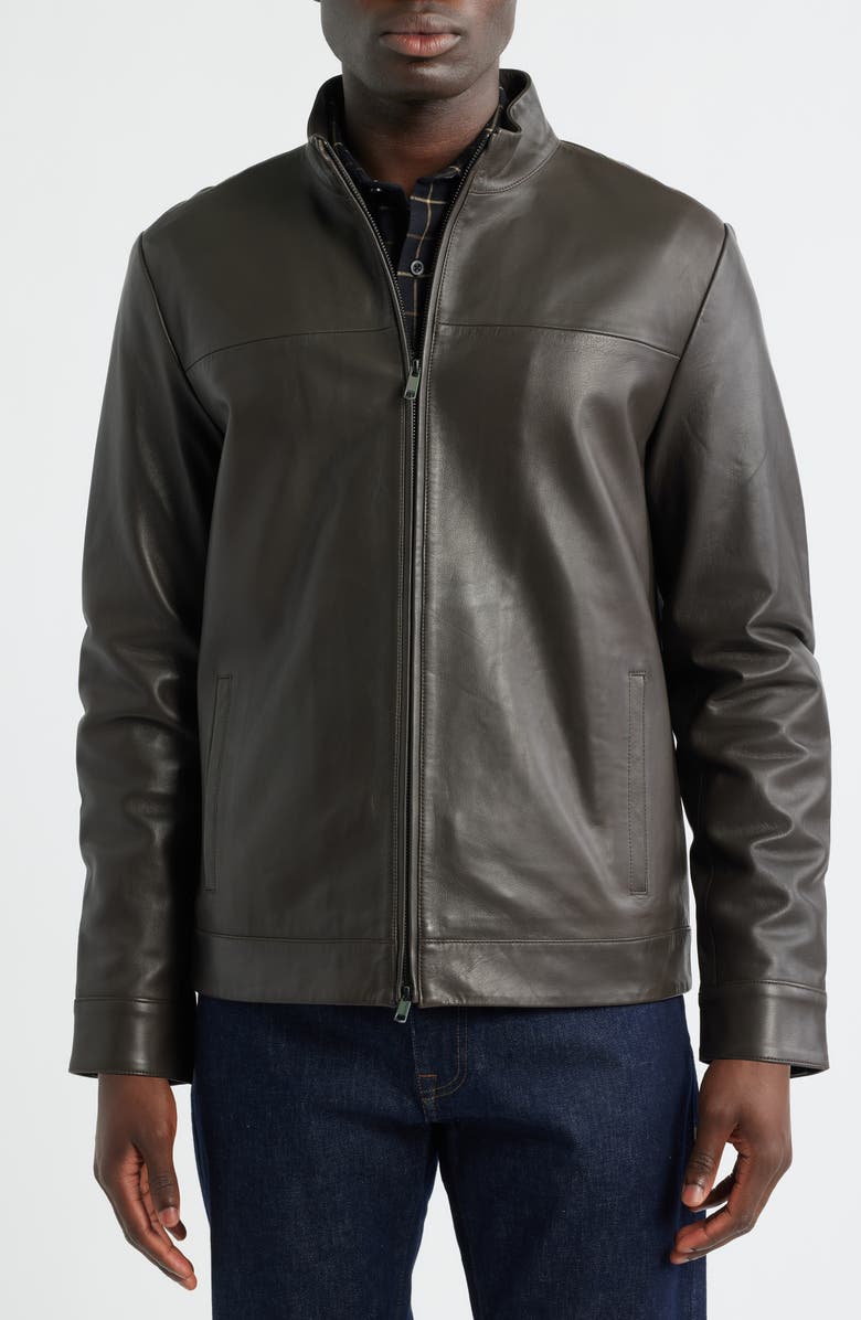 Nordstrom Stand Collar Leather Bomber Jacket, Alternate, color, Brown Dark