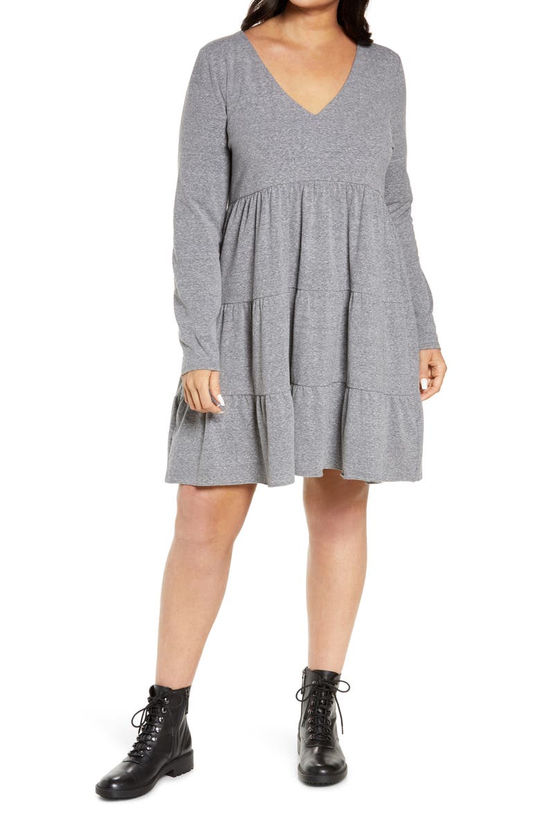 BP. Tiered Long Sleeve Knit Dress, Main, color, 