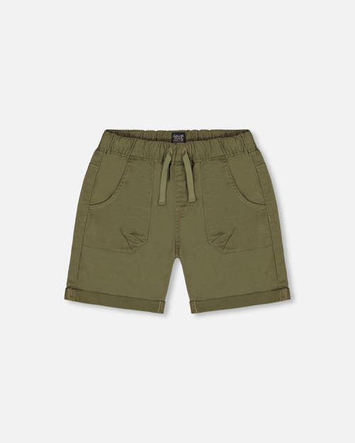 Deux Par Deux Little Boy's Stretch Twill Short Dark Olive Green In Dark Olive Green