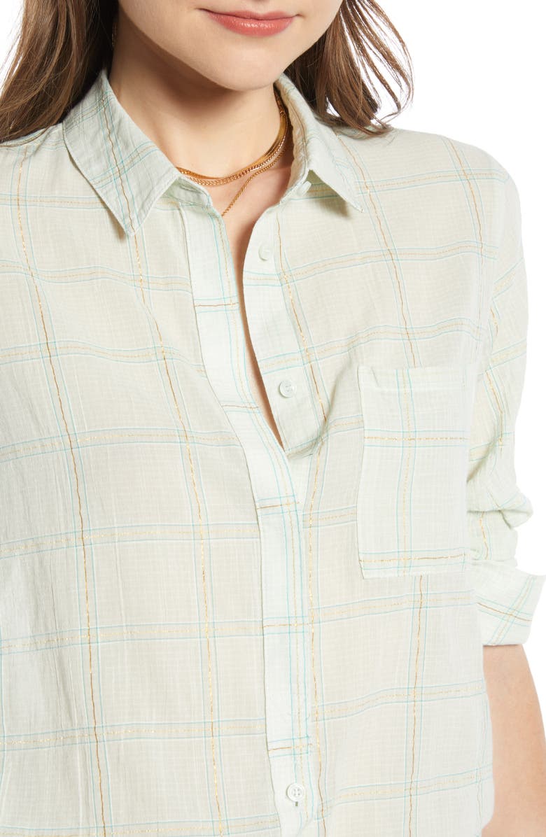 Treasure & Bond Drapey Classic Shirt, Alternate, color, Teal Chalk Lurex Grid