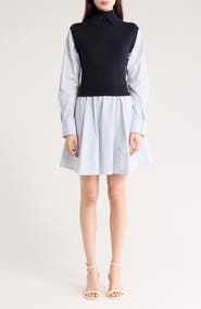 Derek Lam 10 Crosby Cressida Mixed Media Twofer Shirtdress
