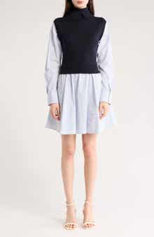 Derek Lam 10 Crosby Cressida Mixed Media Twofer Shirtdress