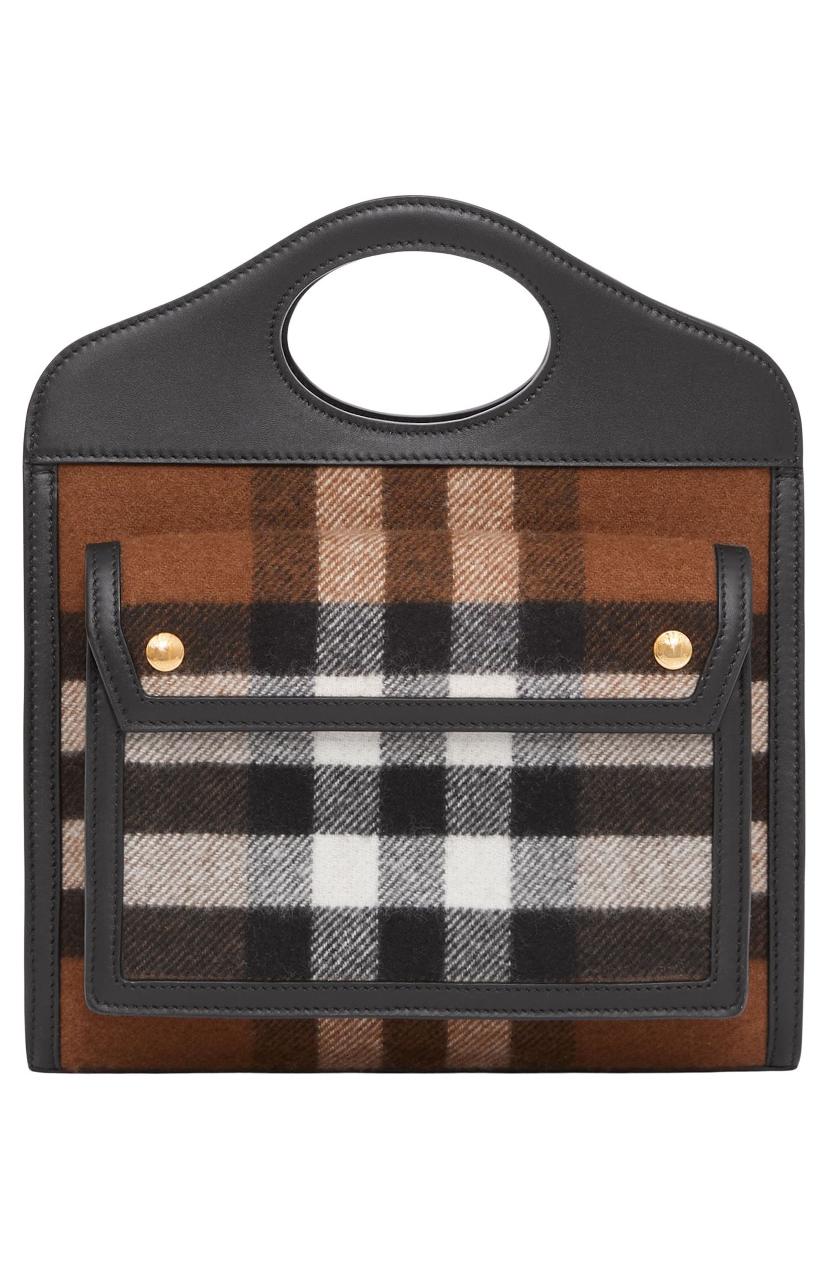 Burberry Mini Check Cashmere Pocket Bag, Alternate, color, 