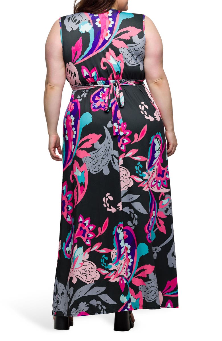 24seven Comfort Apparel V-Neck Sleeveless Maxi Dress, Alternate, color, Pink Multi