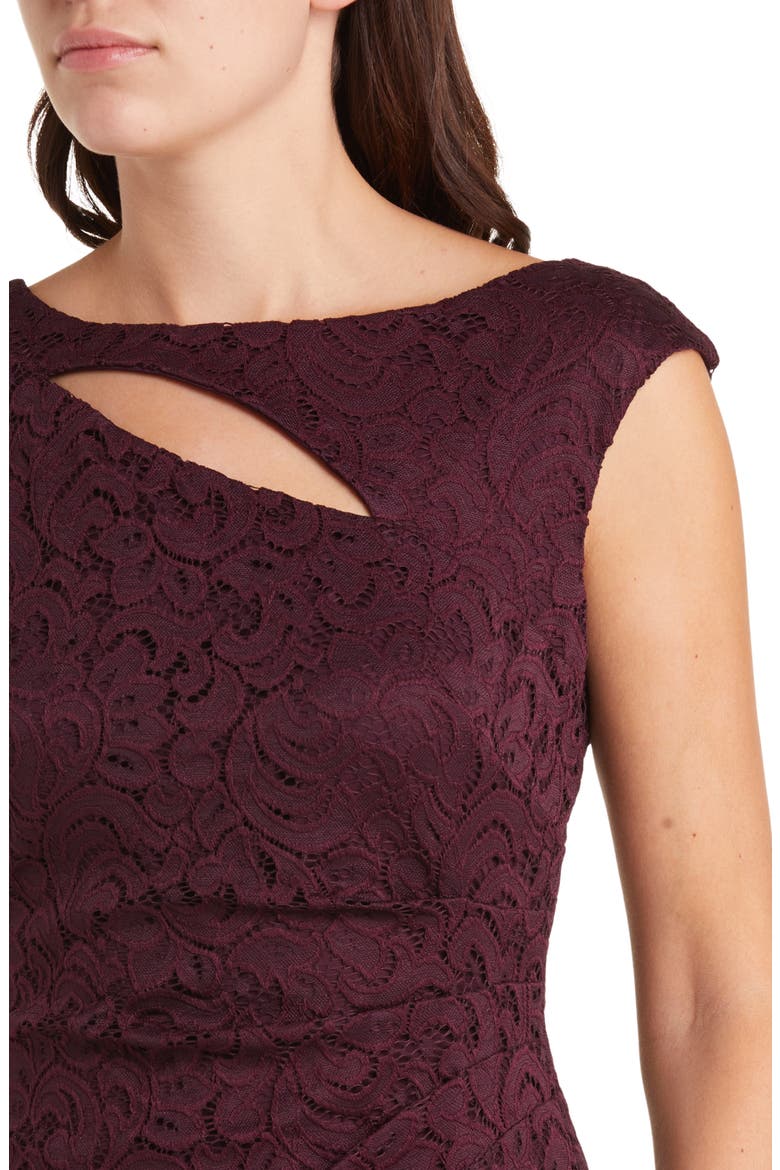 Cutout Cap Sleeve Lace Overlay Dress, Alternate, color, BORDEAUX 1