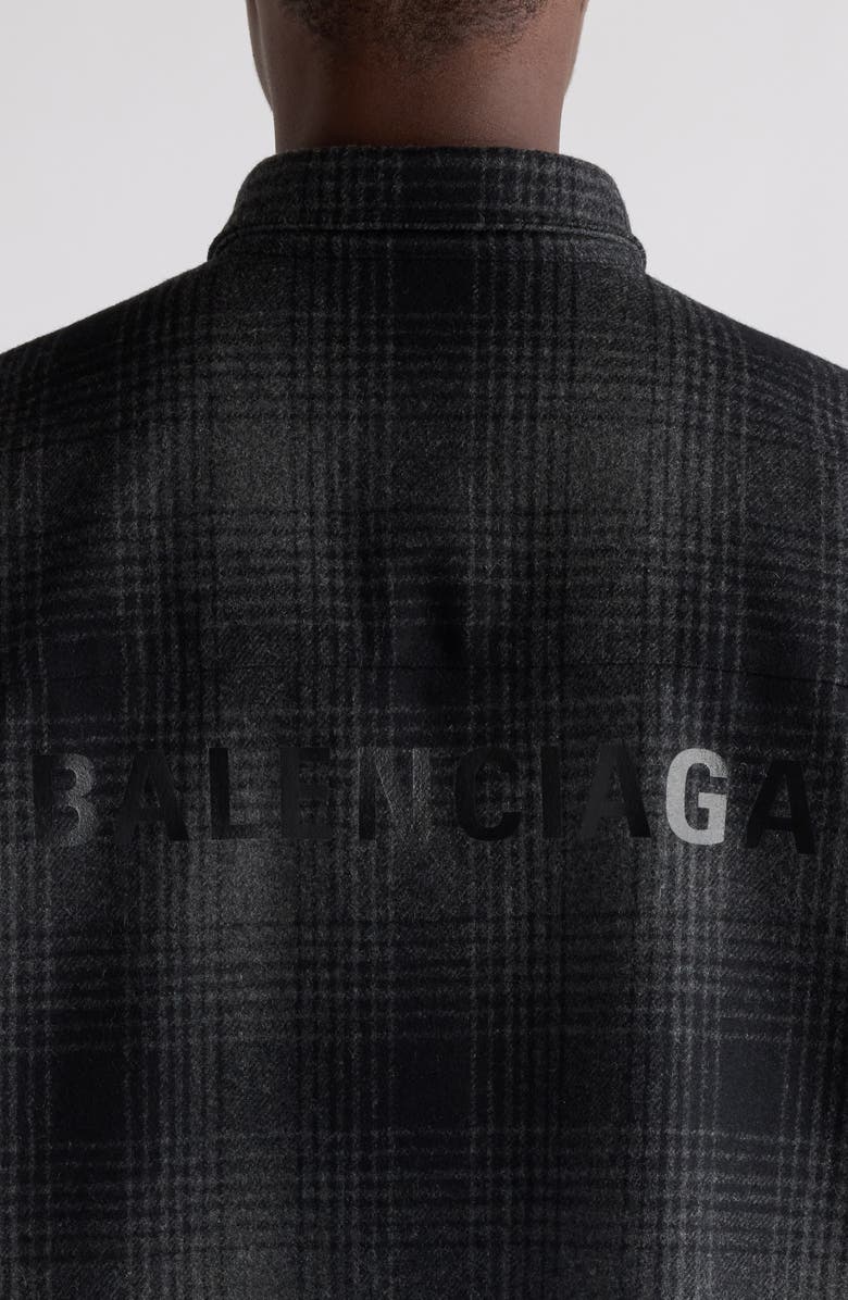 Balenciaga Oversize Plaid Wool Blend Flannel Button-Down Shirt, Alternate, color, 1262 Grey/ Black