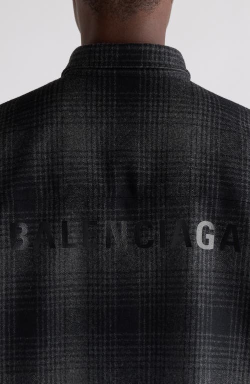 Balenciaga Oversize Plaid Wool Blend Flannel Button-down Shirt In Black