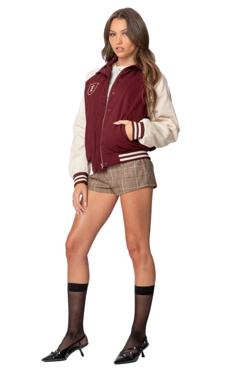 Edikted Varsity Oversized Bomber Jacket In Burgundy