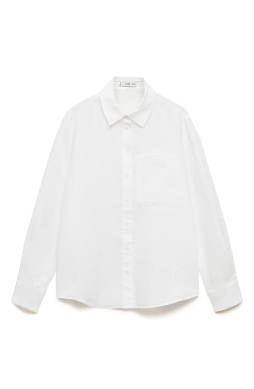 Shop Mango Linen Button-up Shirt In Off White
