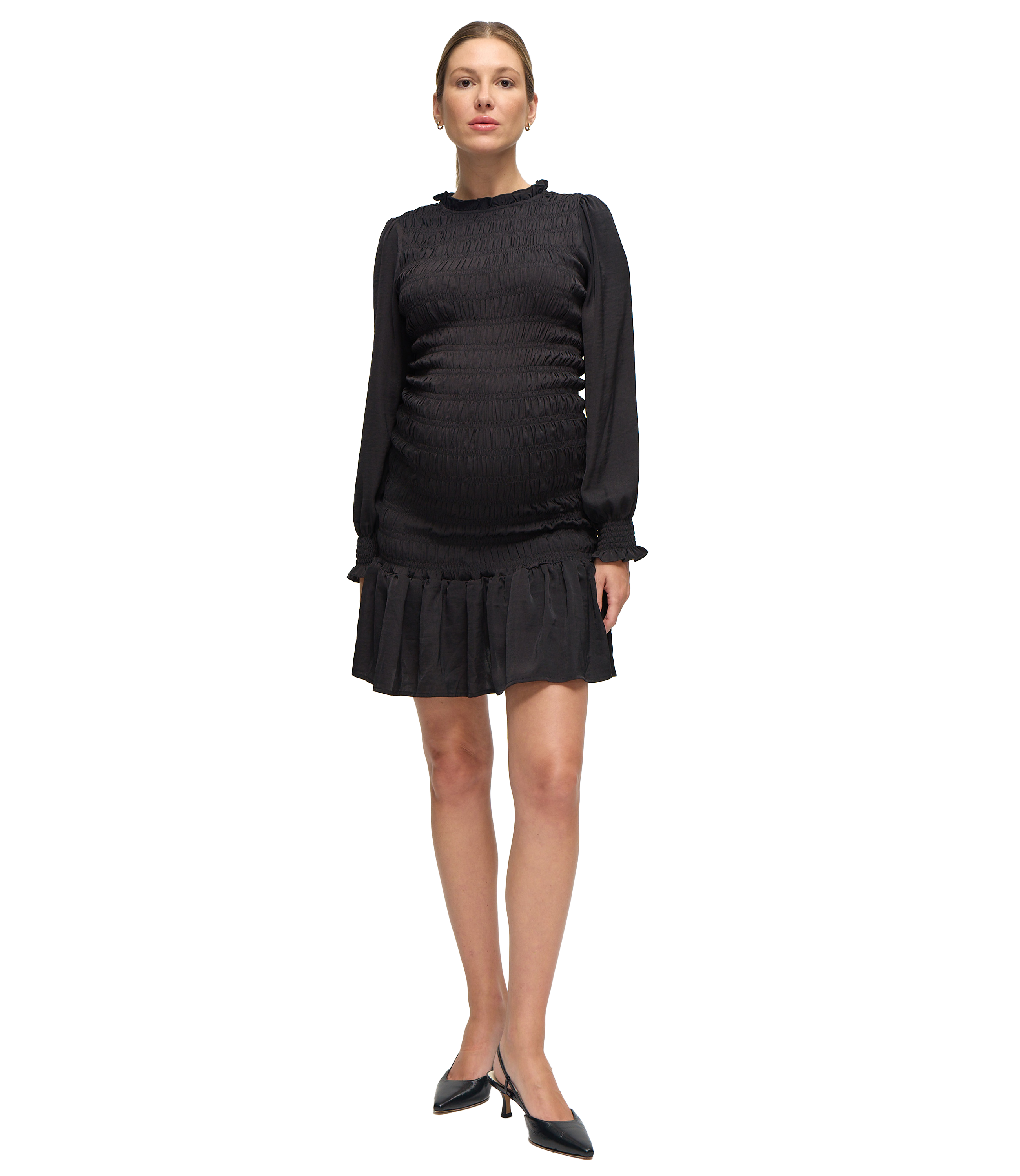 Ingrid & Isabel Short Smocked Occasion Maternity Dress in Black 