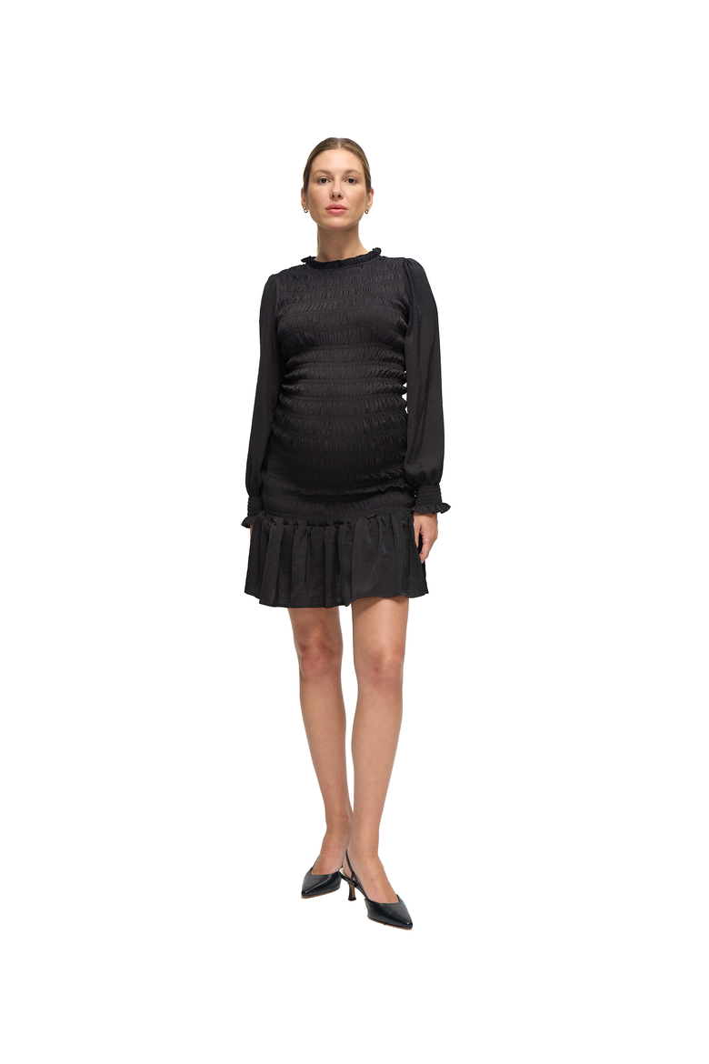 Long Sleeve Smocked Maternity Mini Dress, Main, color, Black