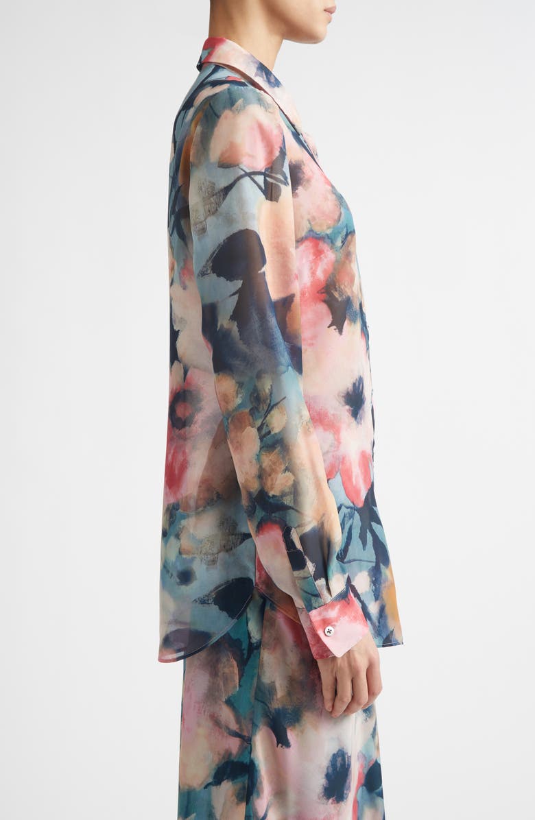 Lela Rose Abstract Floral Chiffon Button-Up Shirt, Alternate, color, Mist Multi