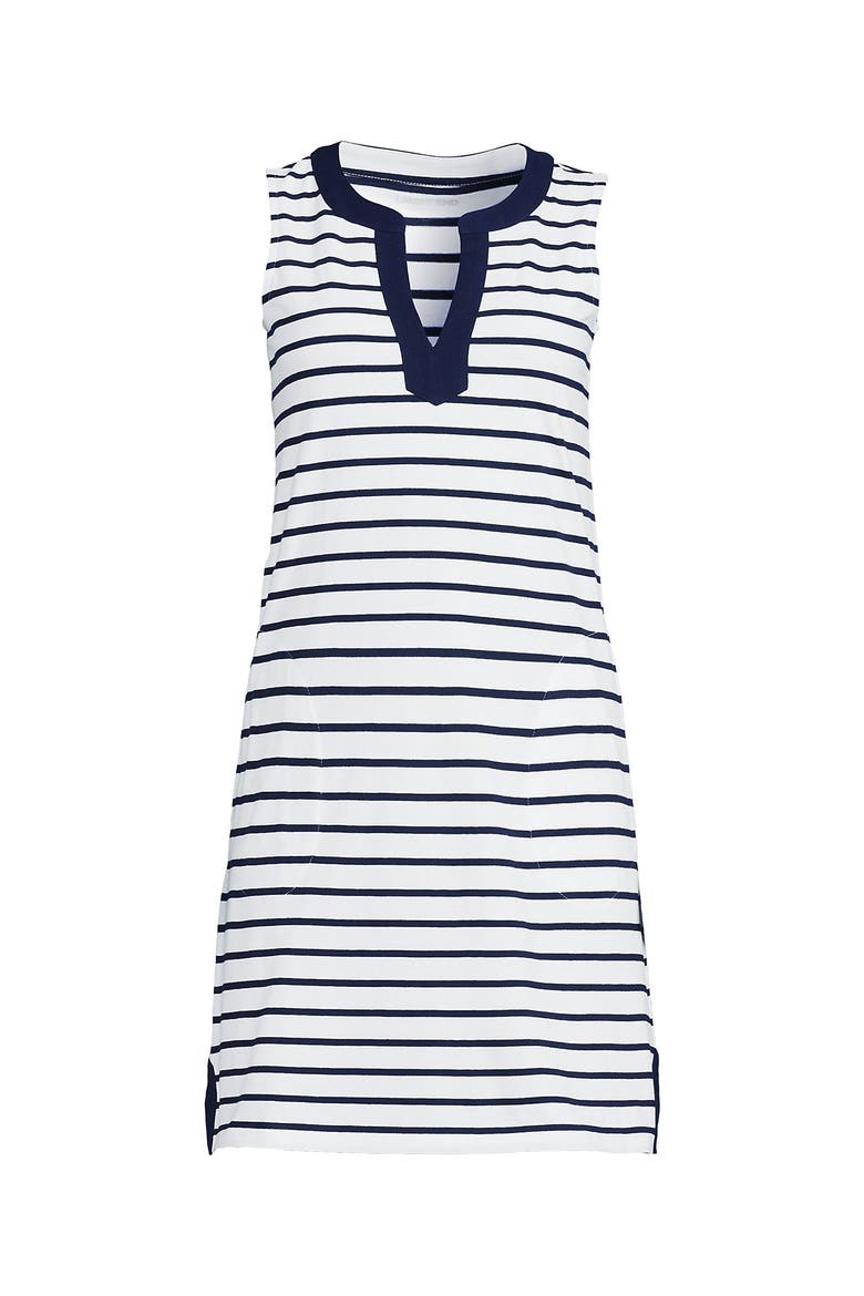 Plus Size Cotton Jersey Notch Neck Dress, Alternate, color, Navy/White Breton Stripe