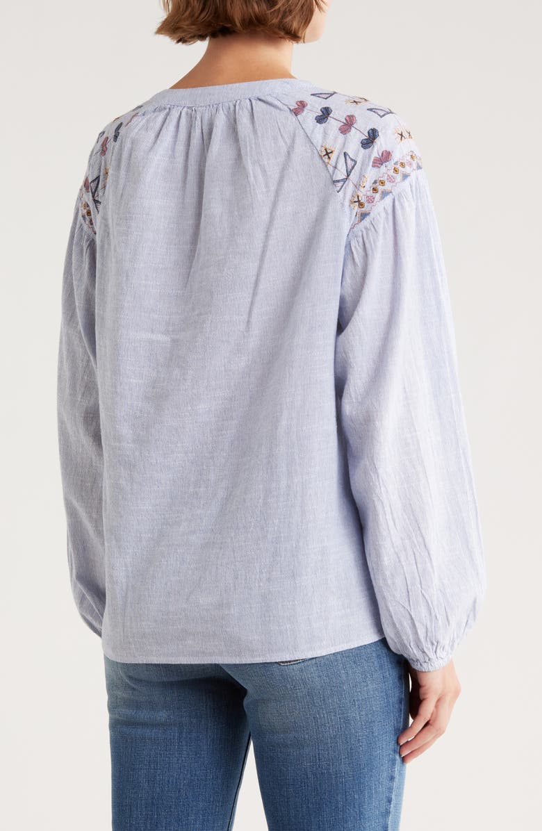 Lucky Brand Long Sleeve Embroidered Peasant Top, Alternate, color, Blue Stripe