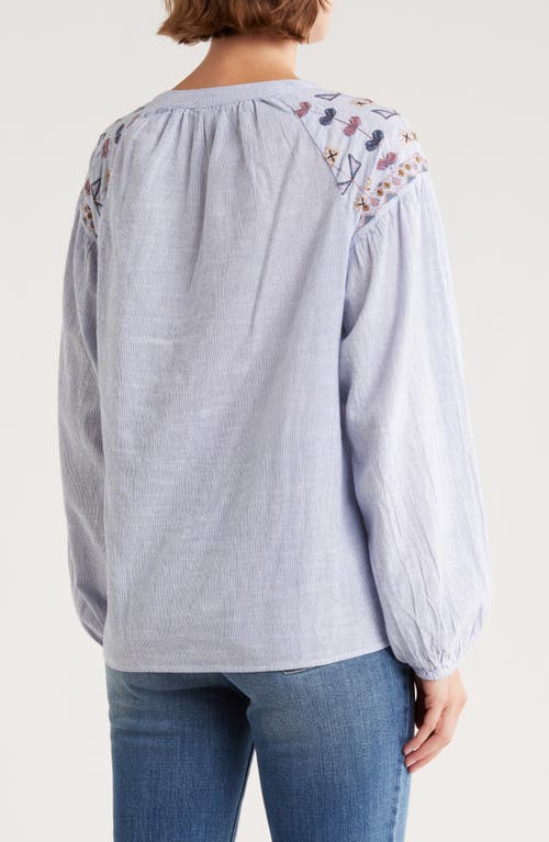Lucky Brand Long Sleeve Embroidered Peasant Top In Blue