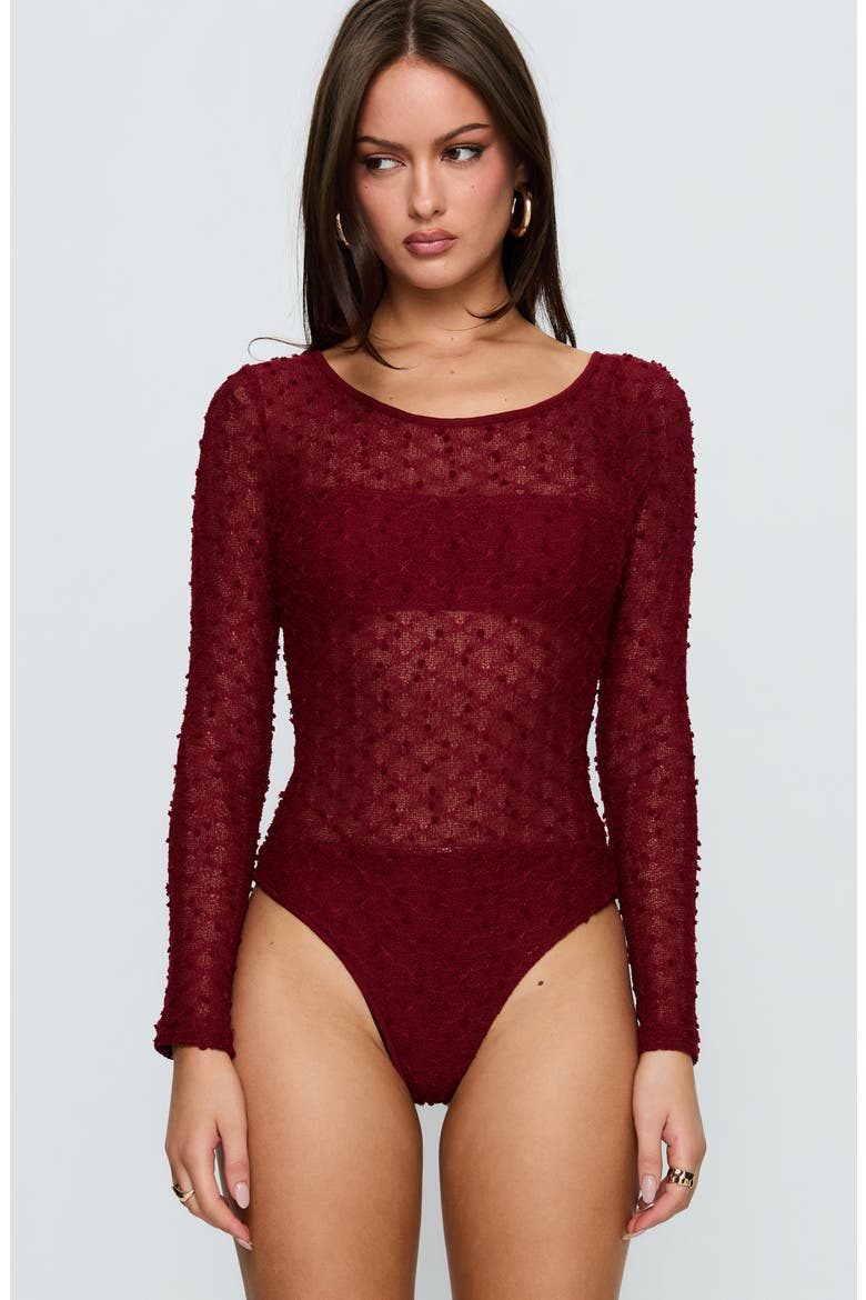 Harly Sheer Long Sleeve Bodysuit, Alternate, color, RED