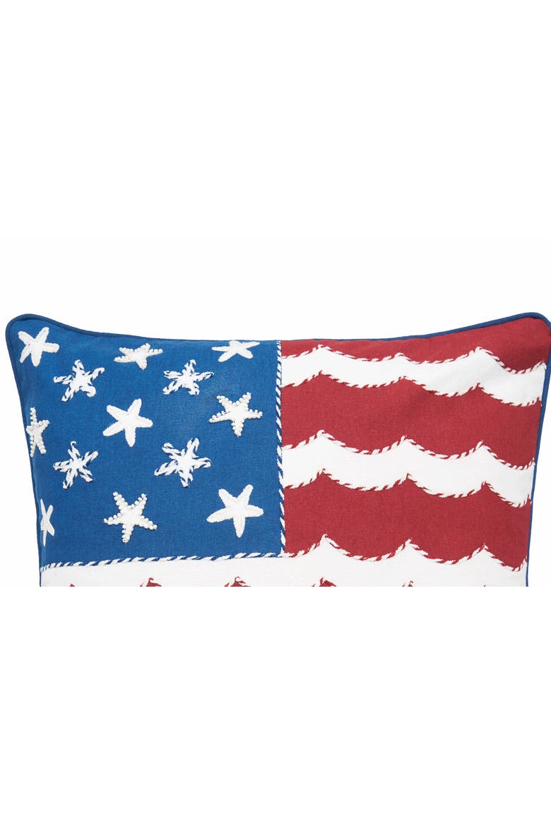 Stars & Stripes American Flag Waves 100% Cotton Accent Throw Pillow 18" x 18, Alternate, color, Red