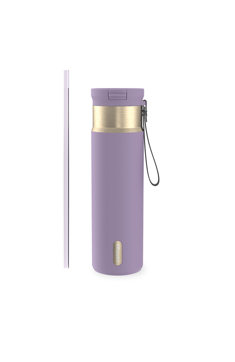 SnapSeal 24 oz Leakproof Stainless Steel Bottle with Carrying Strap and Reusable Straw