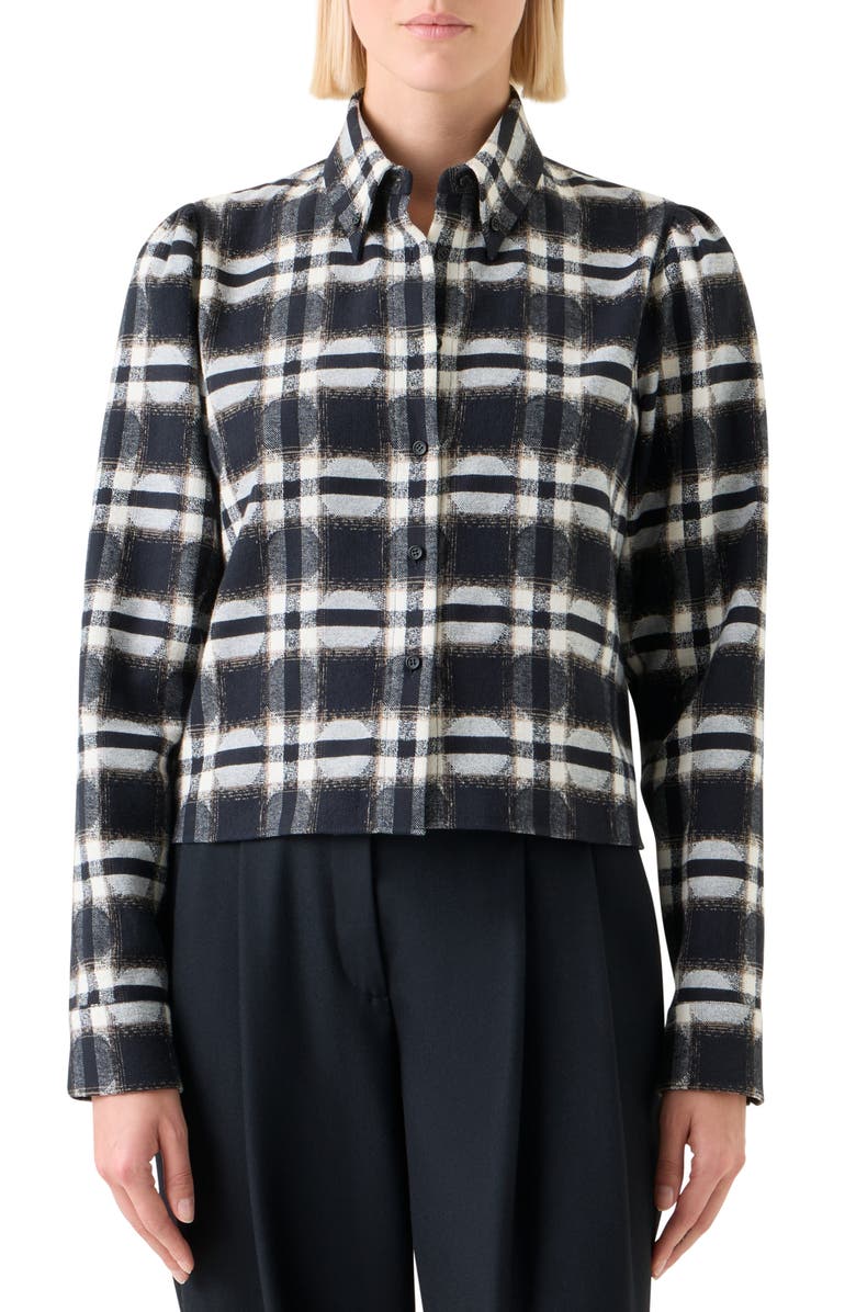 Akris punto Dot Plaid Cotton Button-Down Shirt, Main, color, Black-Cream-Camel