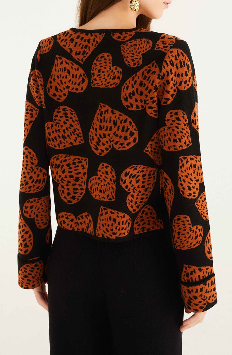 FARM Rio Leopard Hearts Jacquard Cardigan, Alternate, color, Leopard Hearts Black