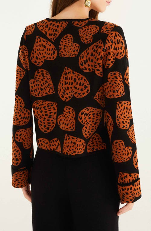 Farm Rio Leopard Hearts Knit Cardigan Leopard Hearts Black In Gold