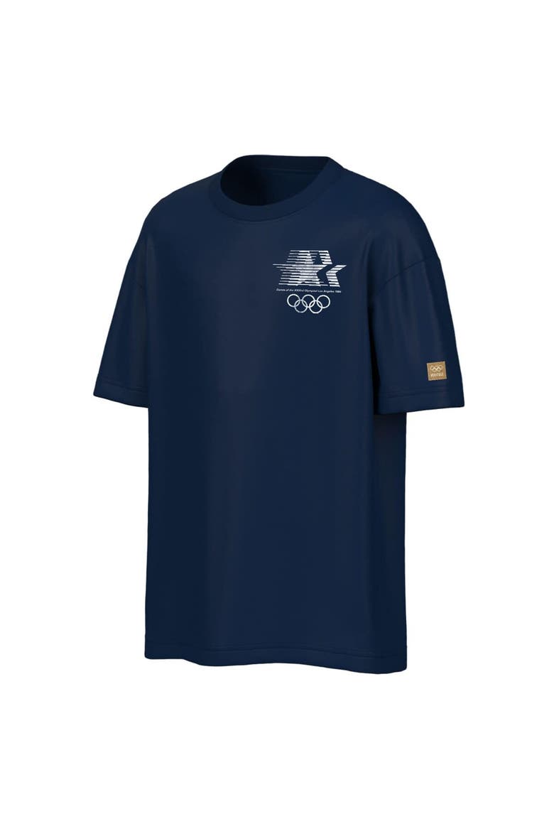 Men's Outerstuff  Navy Los Angeles 1984 Olympic Games Oversized Mascot Emblem & Flags T-Shirt, Alternate, color, Navy