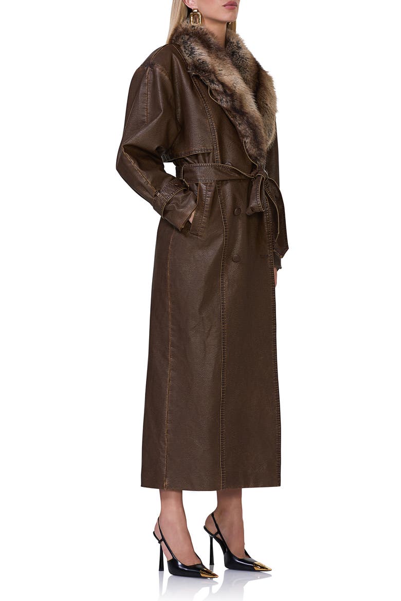 Saint Faux Leather & Faux Fur Coat, Alternate, color, WASHED BROWN