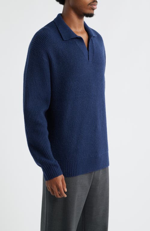 Open Edit Johnny Collar Polo Sweater In Blue