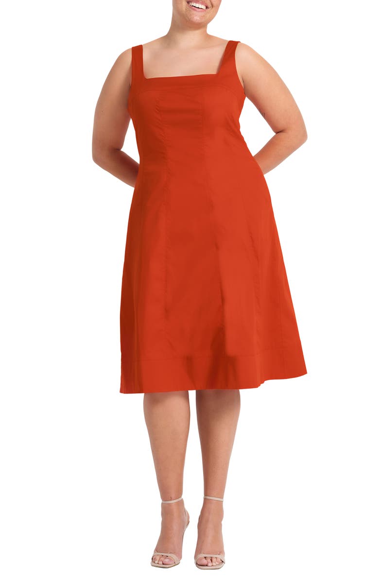 Estelle Rohanna Stretch Cotton Midi Dress, Main, color, Burnt Orange