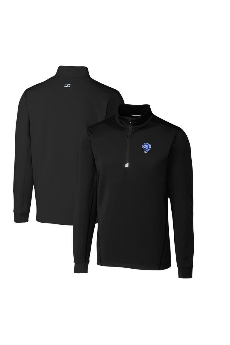 Men's Cutter & Buck Black Los Angeles Rams Throwback Logo Traverse Stretch Quarter-Zip Pullover Top, Main, color, Black
