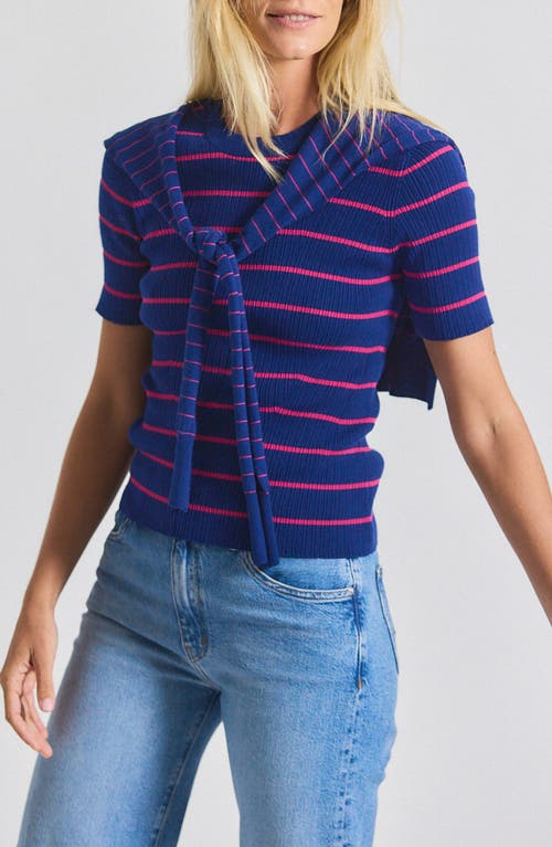 Derek Lam 10 Crosby Twain Stripe Short Sleeve Sweater With Detachable Shrug In Blue