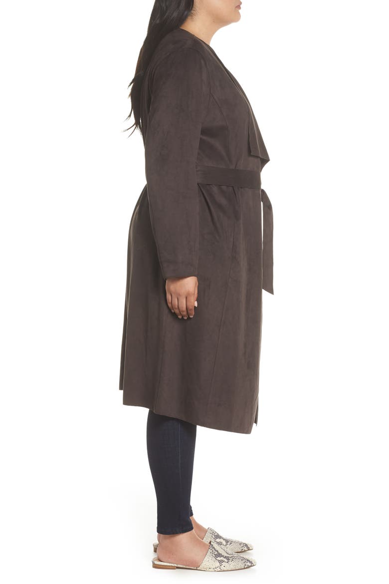 Faux Suede Front Drape Trench Coat, Alternate, color, COFFEE