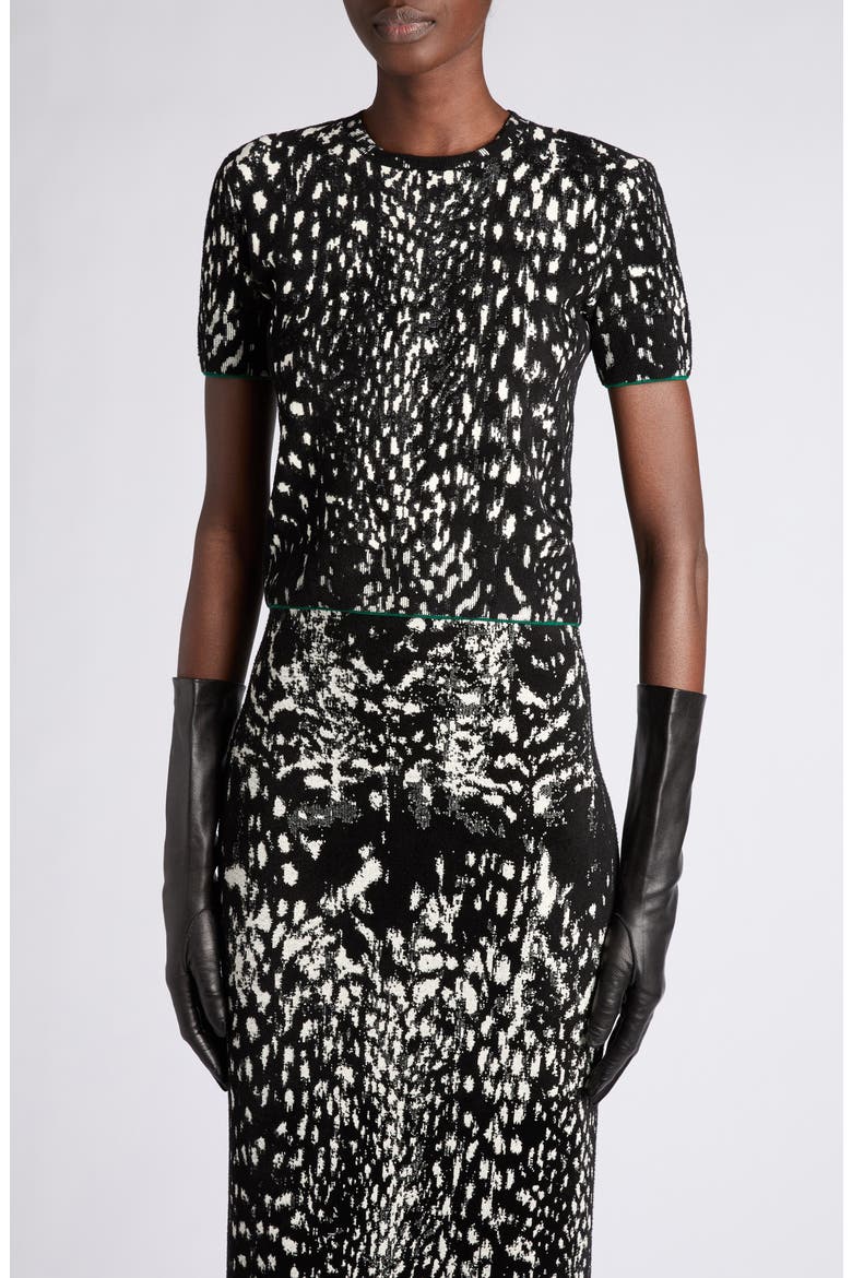 Lynx Jacquard Short Sleeve Sweater, Main, color, BLACK/ WHITE