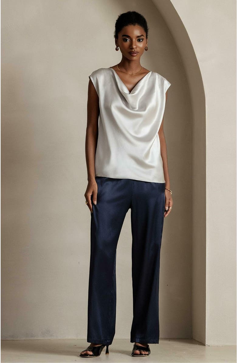 SILKSILKY 19Momme Silk Cowl Neck Sleeveless Top, Alternate, color, 