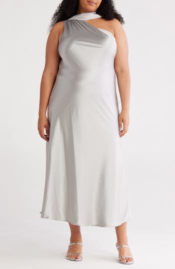 Renee C Scarf Neck One-shoulder Maxi Dress