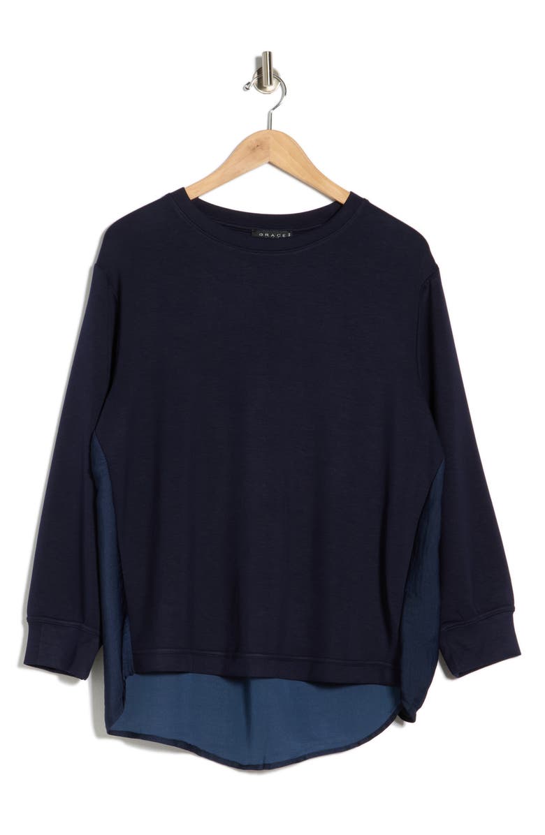 GRACE ELEMENTS Mixed Media Top, Main, color, Blue Teal