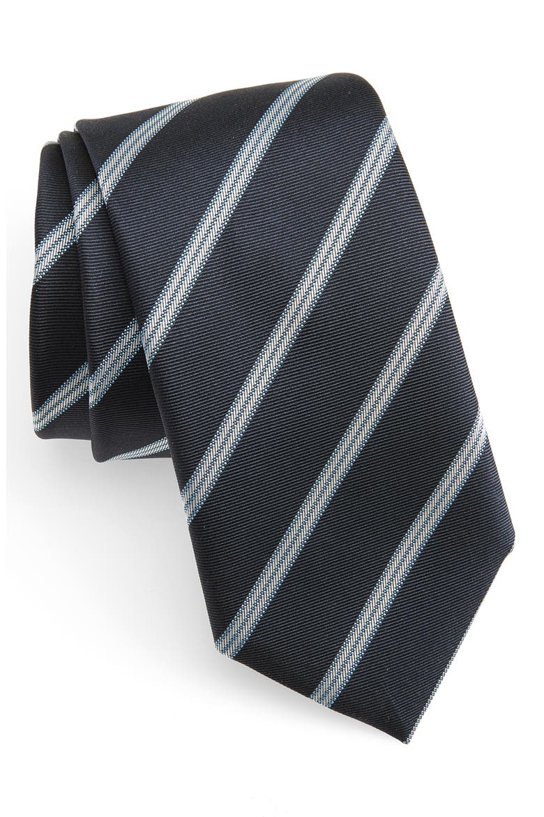 Stripe Silk Blend Tie, Main, color, DARK NAVY