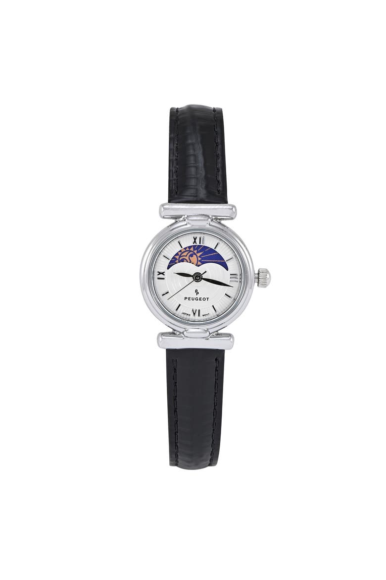 Petite Sun Moon Glossy Leather Watch- 25MM, Main, color, Silver