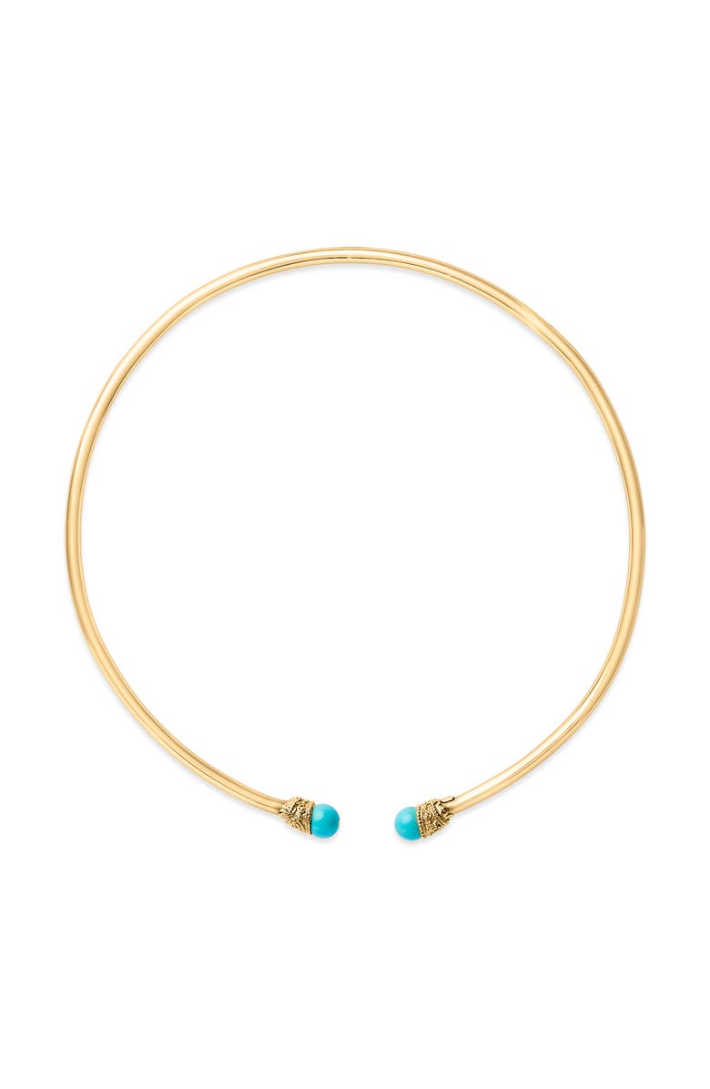 Haus of Brilliance 18K Yellow Gold Sculpted Collar Necklace with Turquoise Cabochon Ends, Main, color, Yellow
