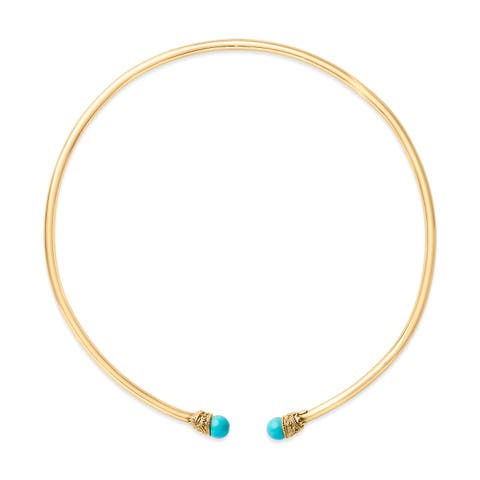 18K Yellow Gold Sculpted Collar Necklace with Turquoise Cabochon Ends