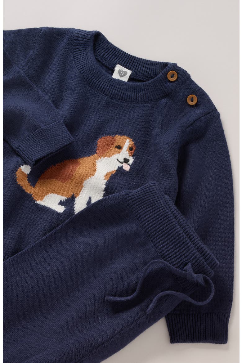 Motif Sweater & Pants Set, Alternate, color, NAVY PEACOAT BEAN PUP