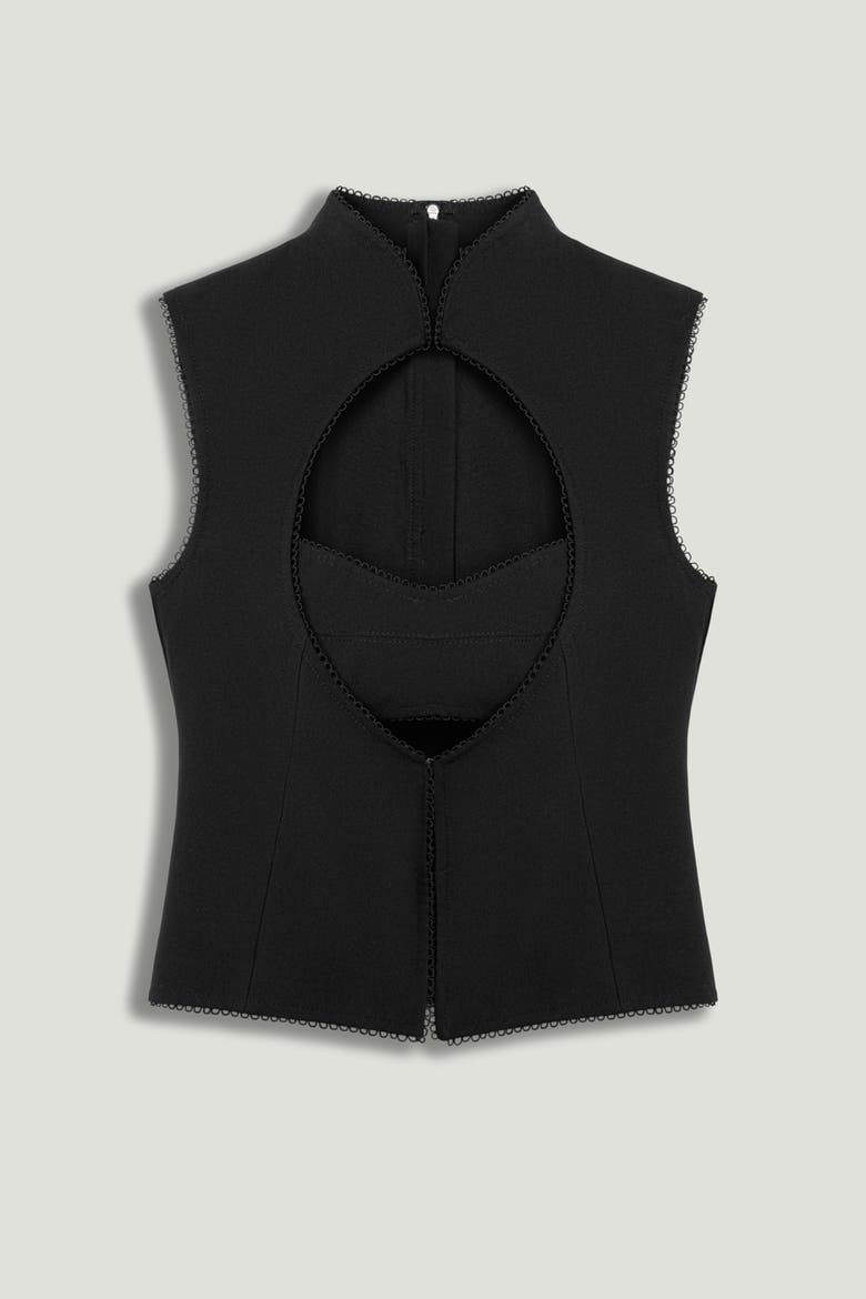 Braid-Trim Bustier Top with Built-In Bra, Alternate, color, Black