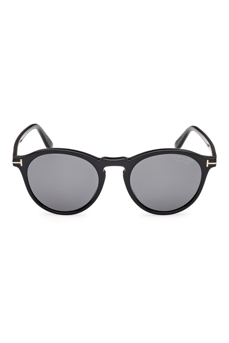 52mm Polarized Round Sunglasses, Main, color, SHINY BLACK / SMOKE POLARIZED
