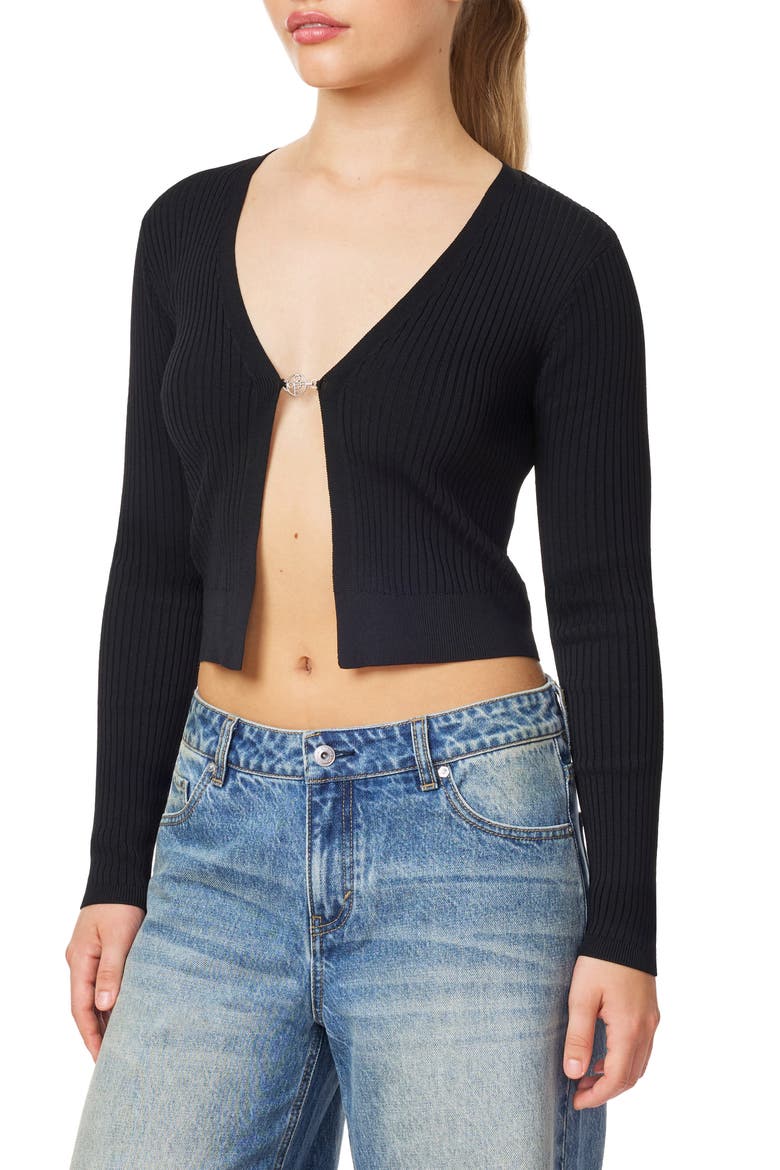Hardware Ribbed Cardigan, Main, color, BLACK NIGHT