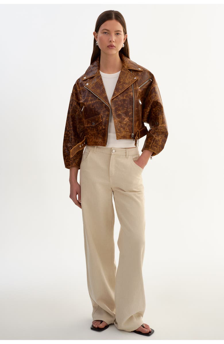 LAMARQUE Vinnie | Leather Cropped Biker Jacket, Alternate, color, Brown