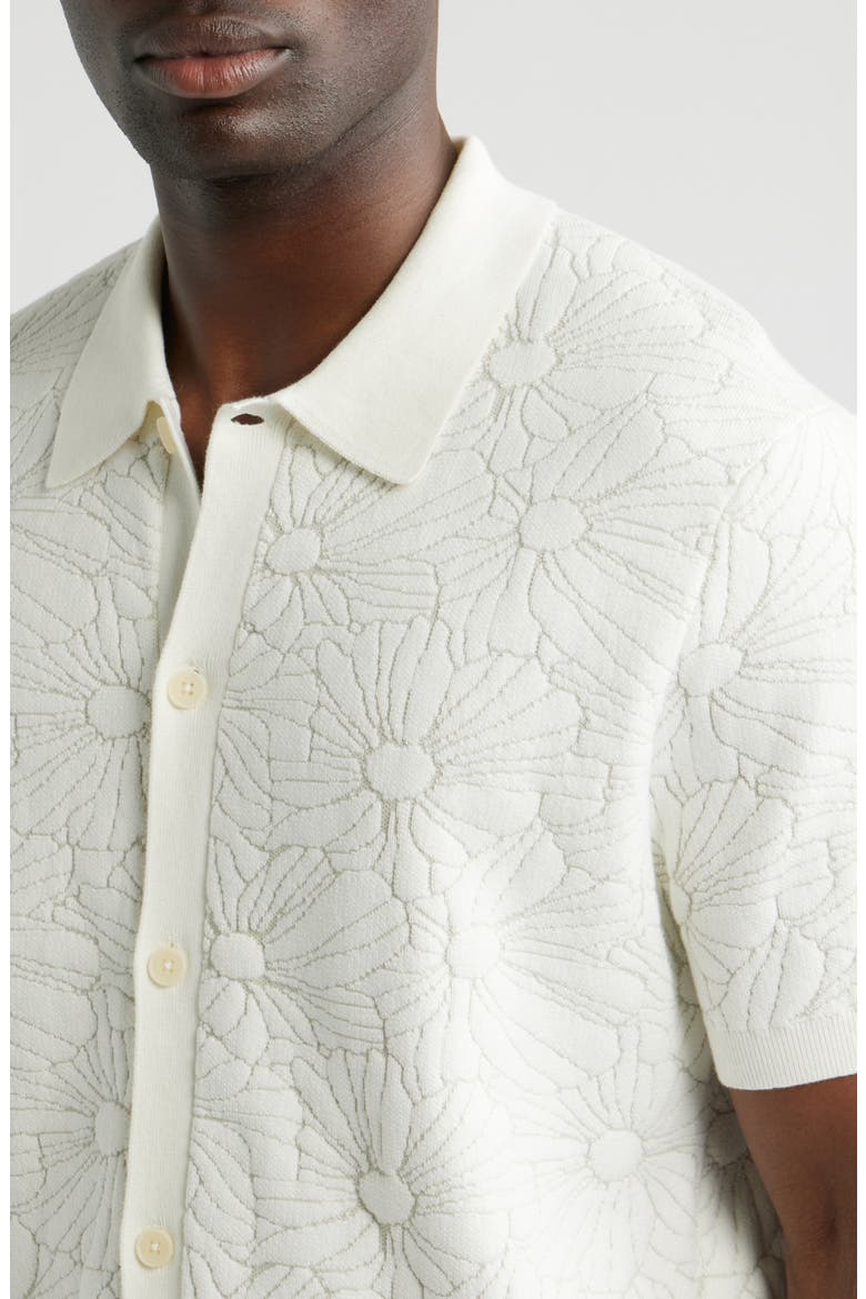 Tellaro Short Sleeve Floral Jacquard Cotton Blend Cardigan, Alternate, color, ECRU / NATURAL